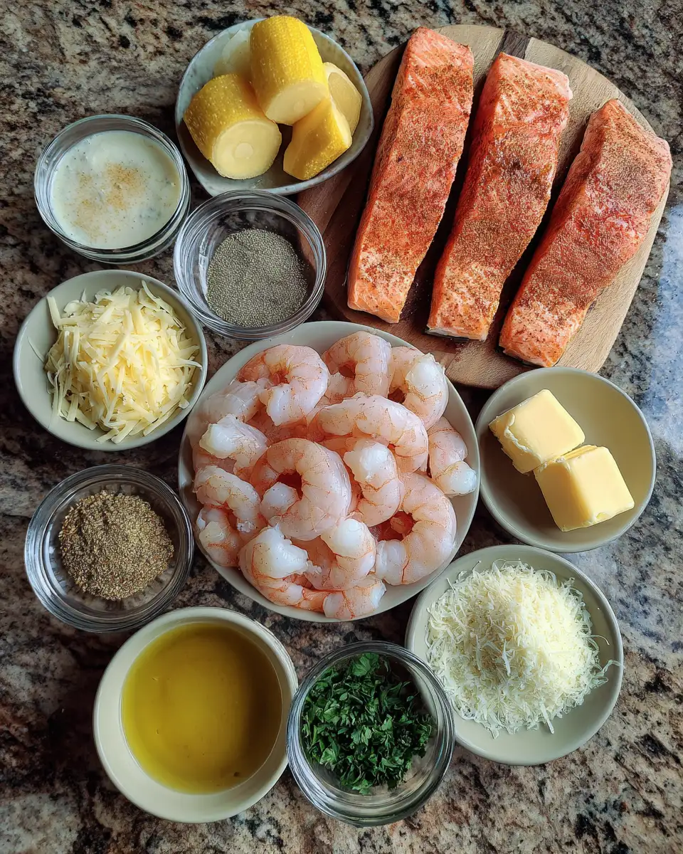 Ingredients for Spice Up Your Dinner with Cajun Shrimp and Salmon in a Luscious Garlic Cream Sauce