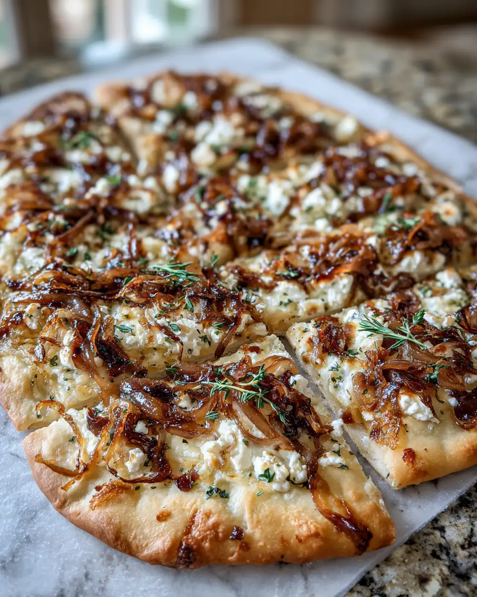 Final dish - Elevate Your Taste Buds with a Caramelized Onion and Goat Cheese Flatbread Delight
