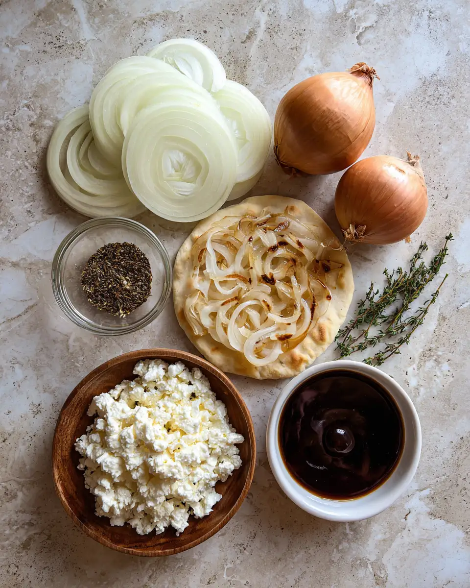 Ingredients for Elevate Your Taste Buds with a Caramelized Onion and Goat Cheese Flatbread Delight