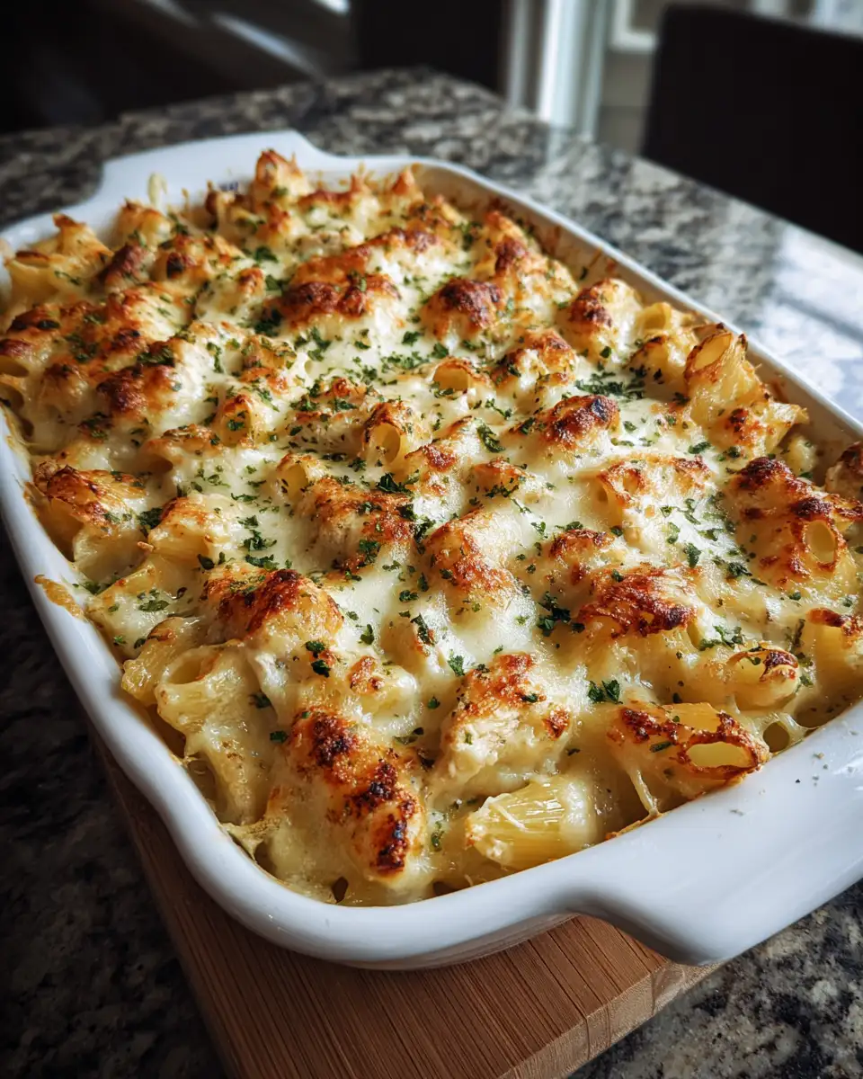 Final dish - Ultimate Comfort: Cheesy Baked Chicken Alfredo Casserole Delight