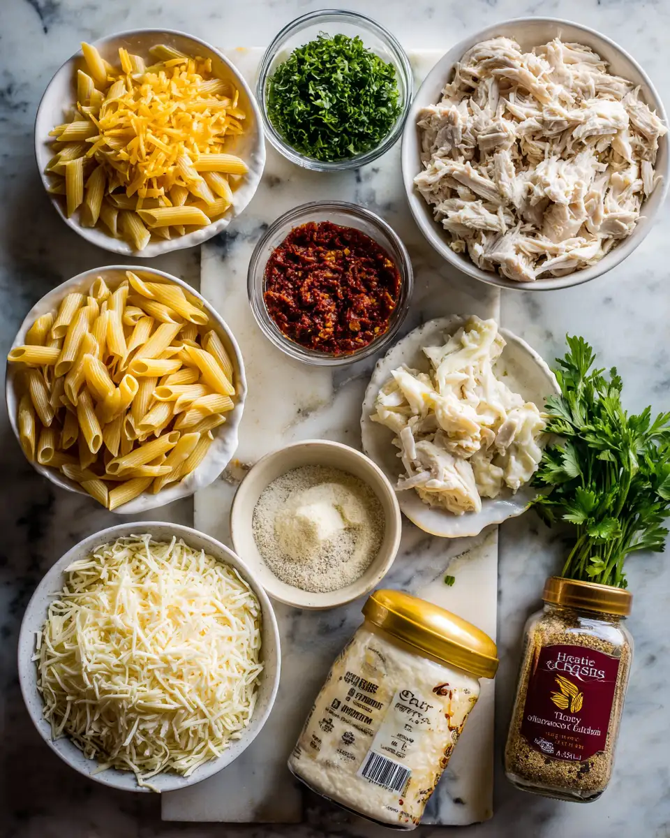 Ingredients for Ultimate Comfort: Cheesy Baked Chicken Alfredo Casserole Delight
