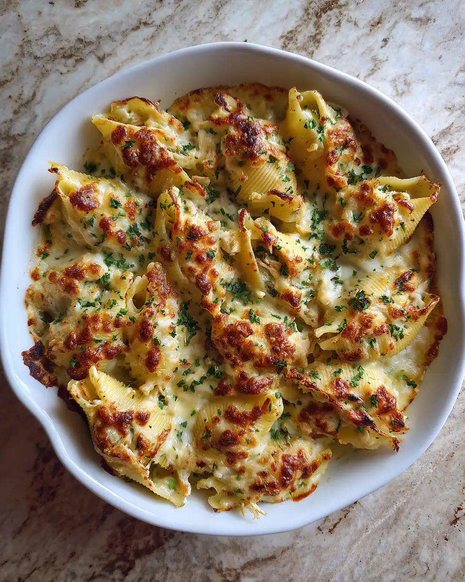 Final dish - Irresistibly Delicious Cheesy Chicken Alfredo Stuffed Shells Extravaganza