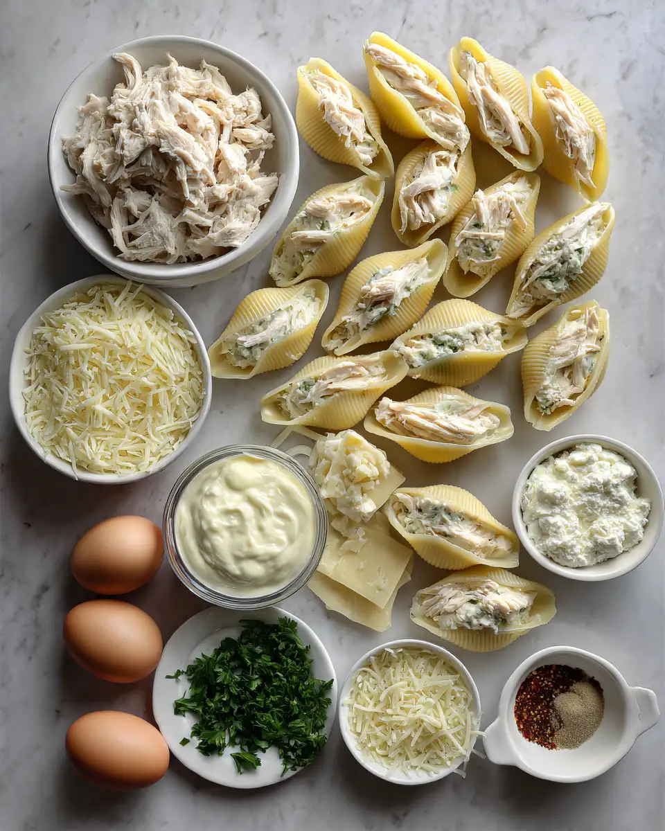 Ingredients for Irresistibly Delicious Cheesy Chicken Alfredo Stuffed Shells Extravaganza