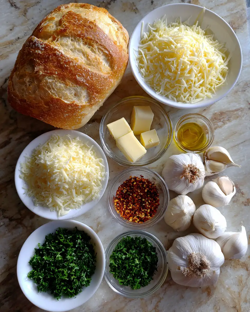 Ingredients for Irresistible Cheesy Garlic Bread Pull-Apart Delight