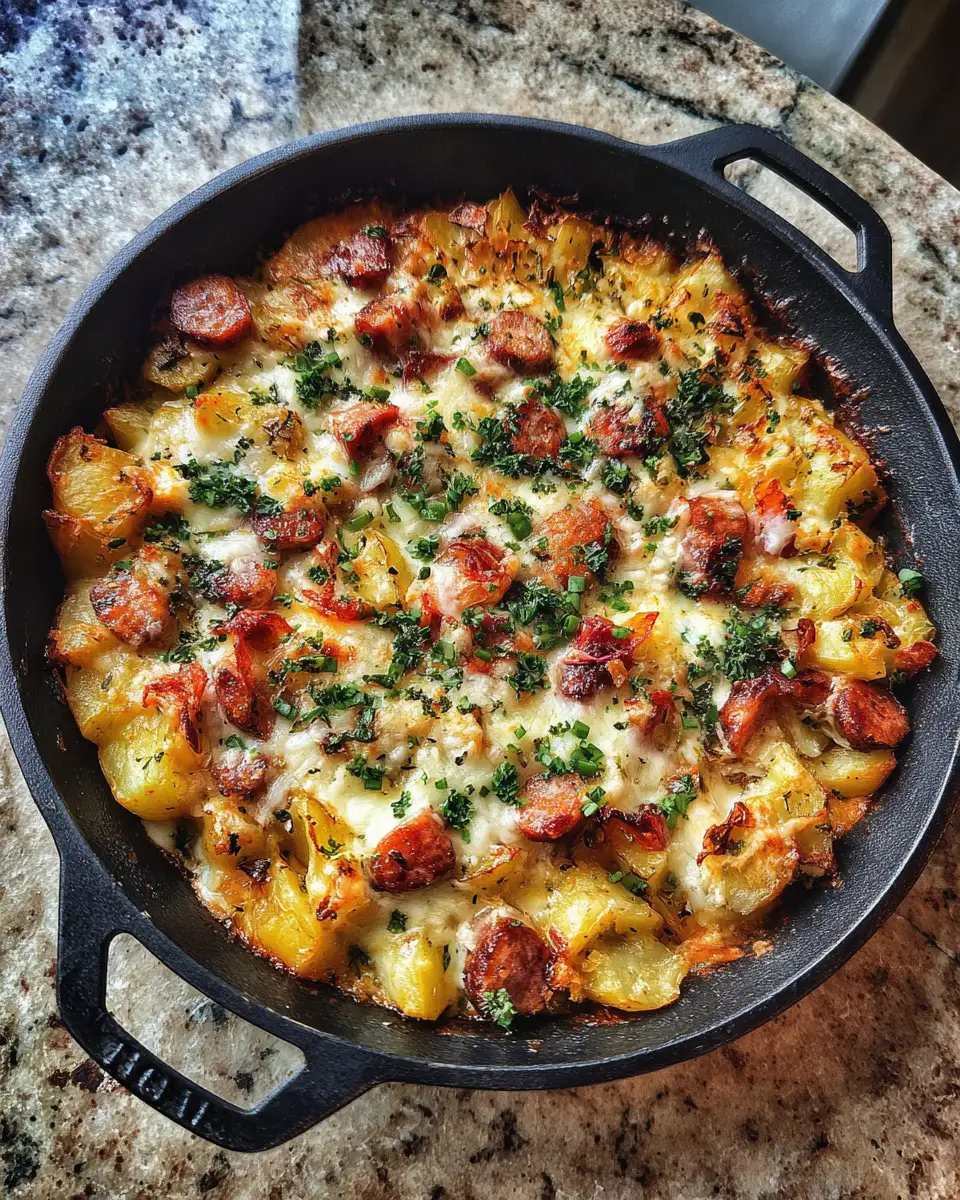 Final dish - One-Pan Wonder: Irresistible Cheesy Sausage Potato Skillet