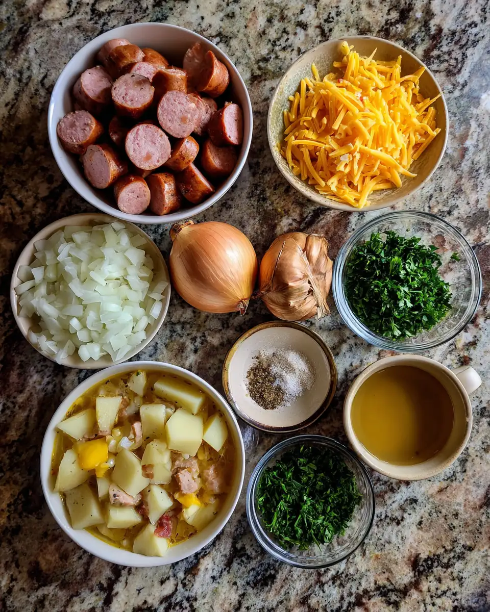 Ingredients for One-Pan Wonder: Irresistible Cheesy Sausage Potato Skillet