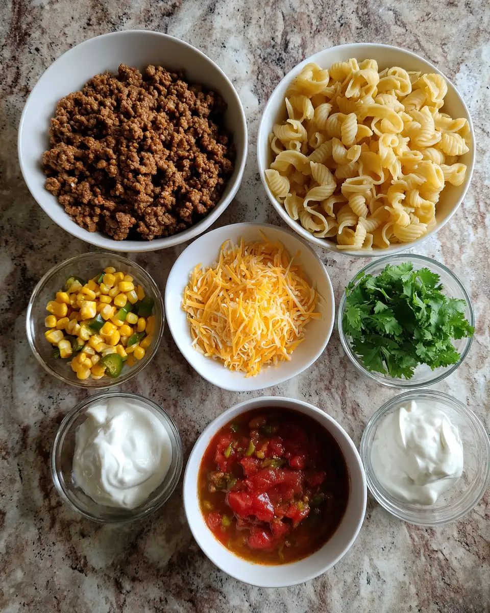 Ingredients for Cheesy Taco Pasta: A Flavorful Fusion Fiesta