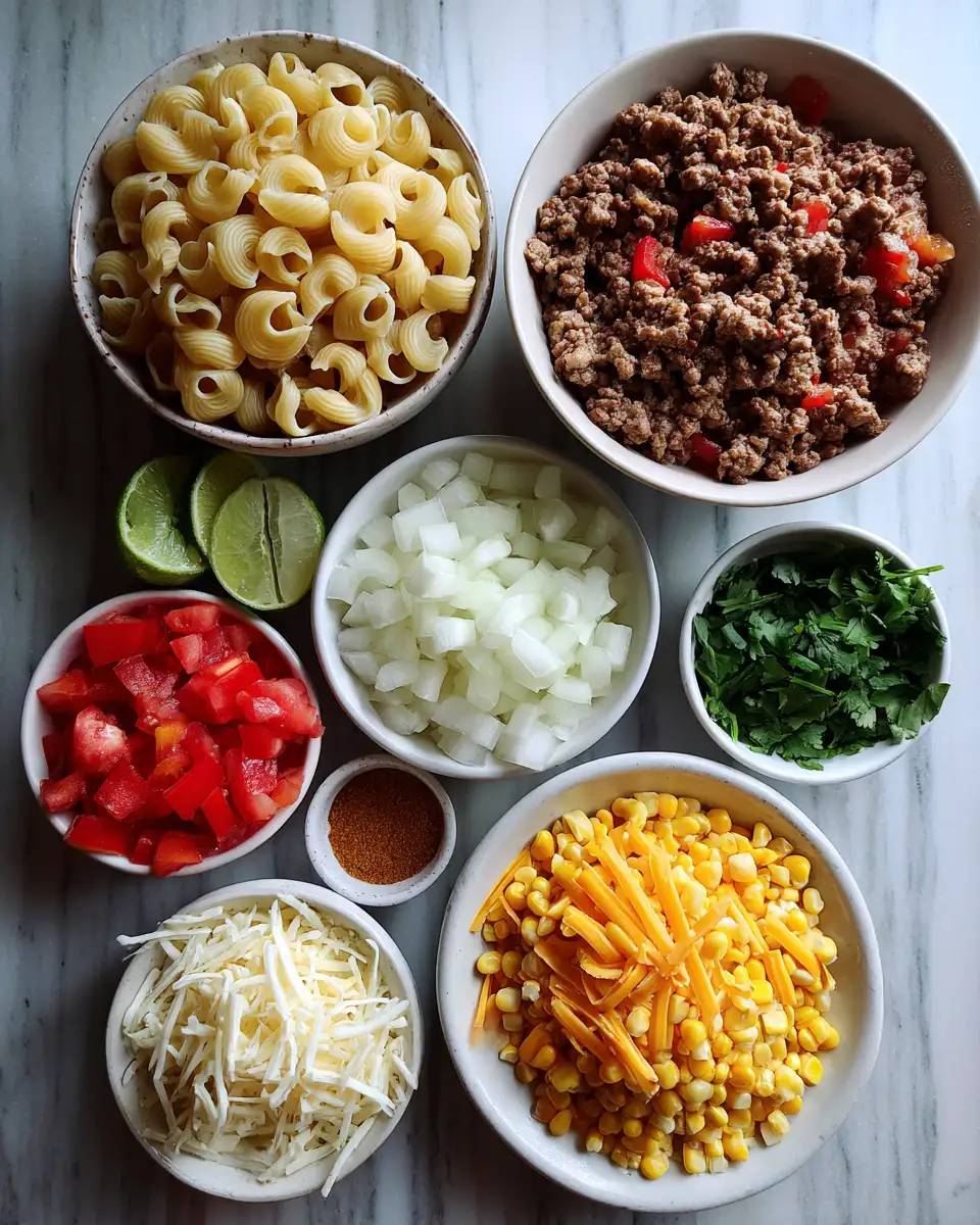 Ingredients for Cheesy Taco Pasta Skillet: A Flavor Fiesta in One Pan