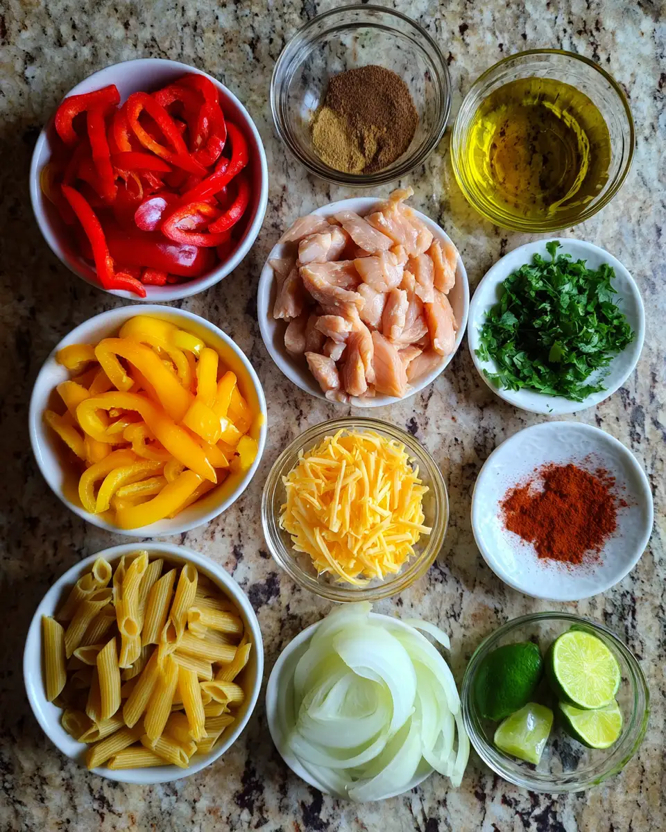 Ingredients for Sizzling Chicken Fajita Pasta: A Flavor Fiesta in Every Bite