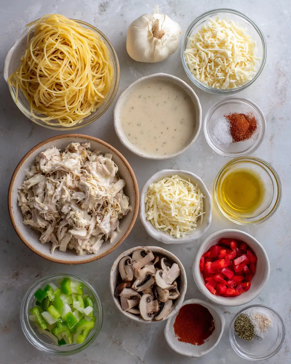Ingredients for Ultimate Comfort: Easy & Cheesy Chicken Spaghetti Casserole