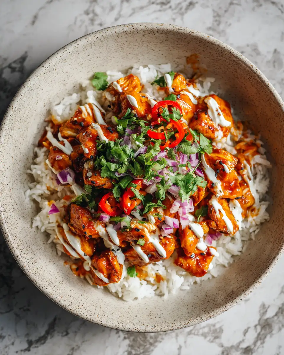 Final dish - Spice Meets Zest: The Ultimate Chili Chicken Bowl with Coconut Lime Drizzle