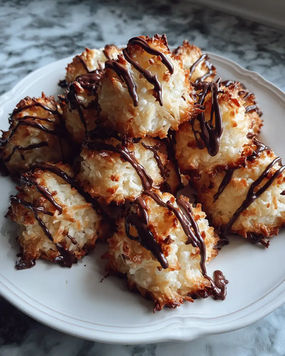 Final dish - Decadent Coconut Macaroons Drizzled with Dark Chocolate Bliss