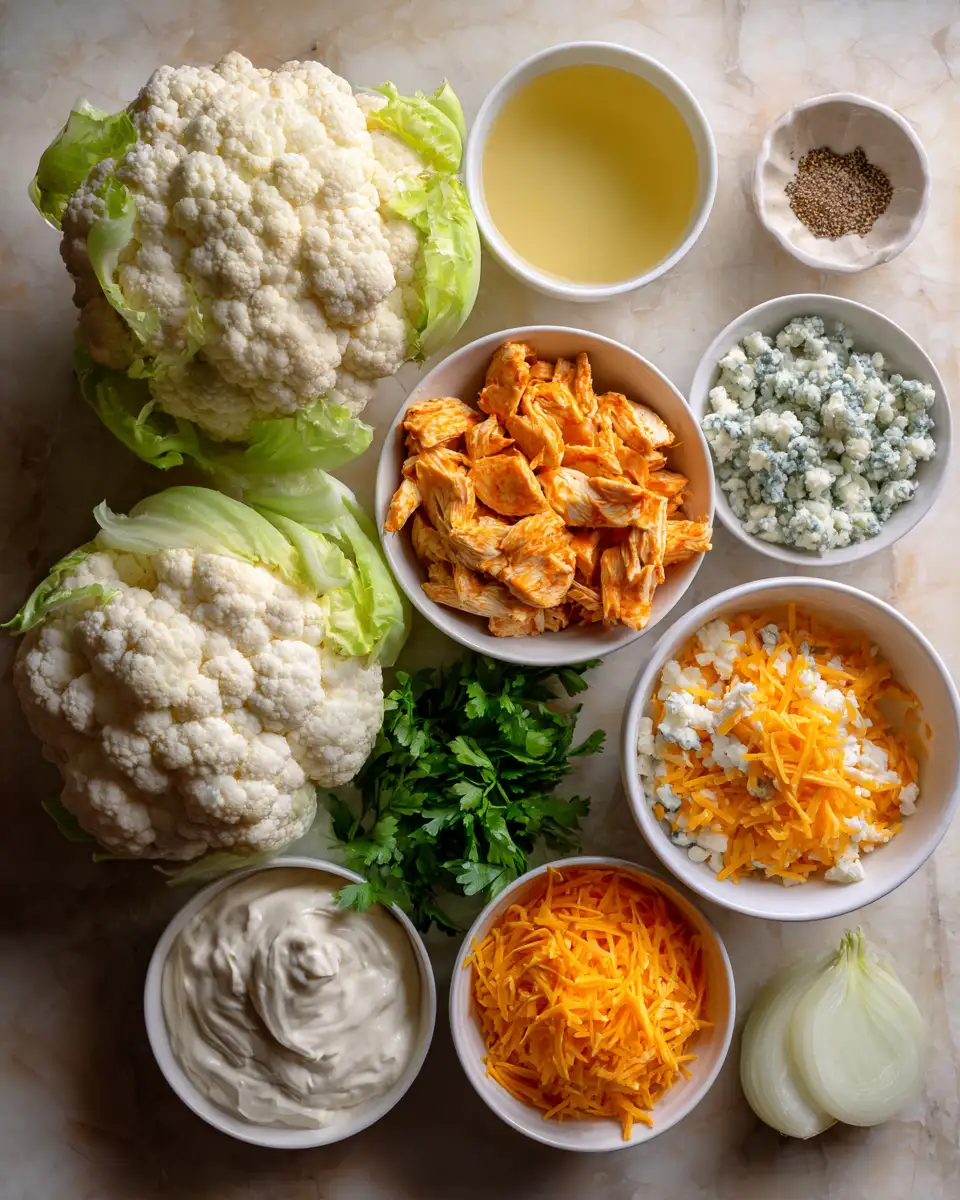 Ingredients for Indulge in Flavor: Creamy Buffalo Chicken Cauliflower Casserole Delight