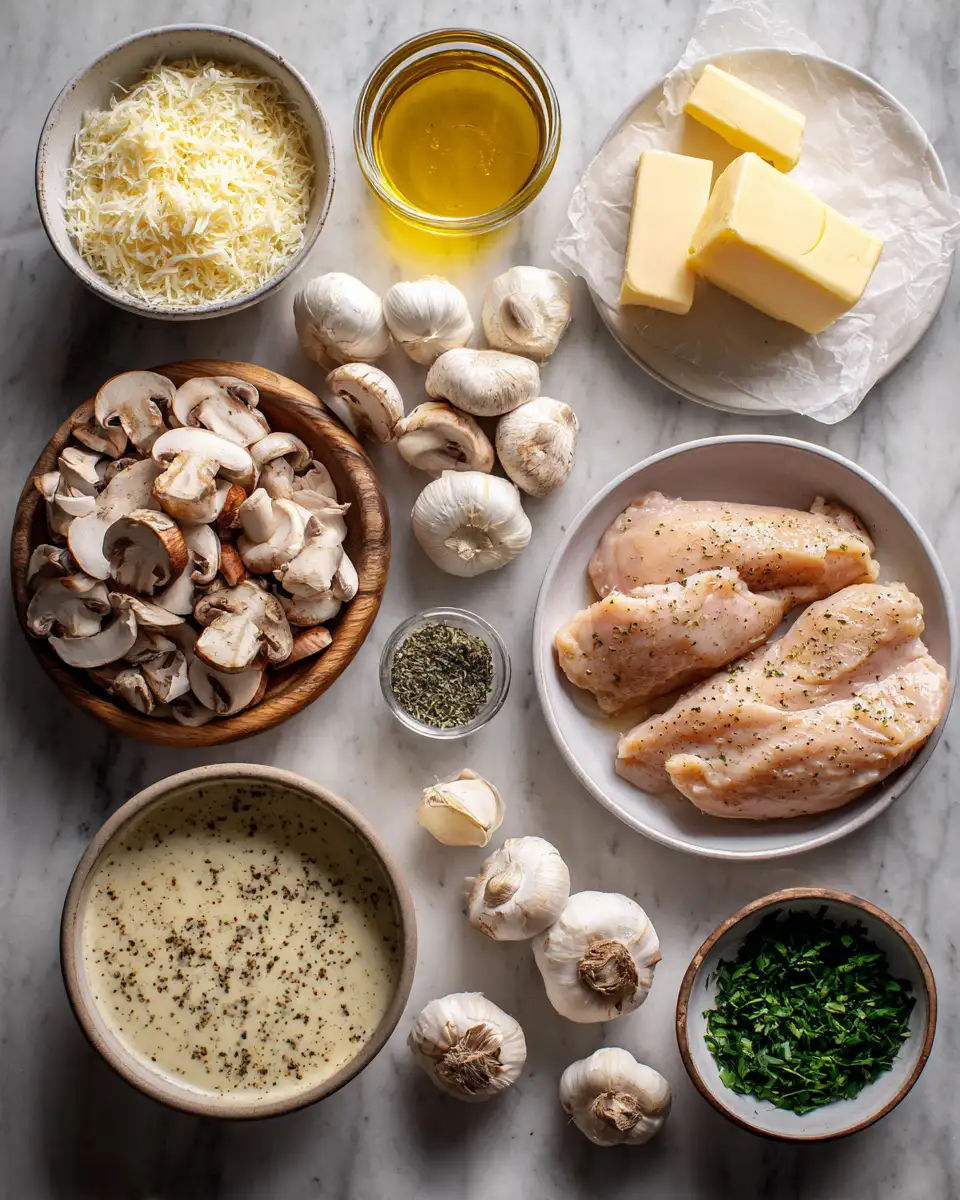 Ingredients for One-Pan Wonder: Creamy Chicken and Mushroom Skillet Magic
