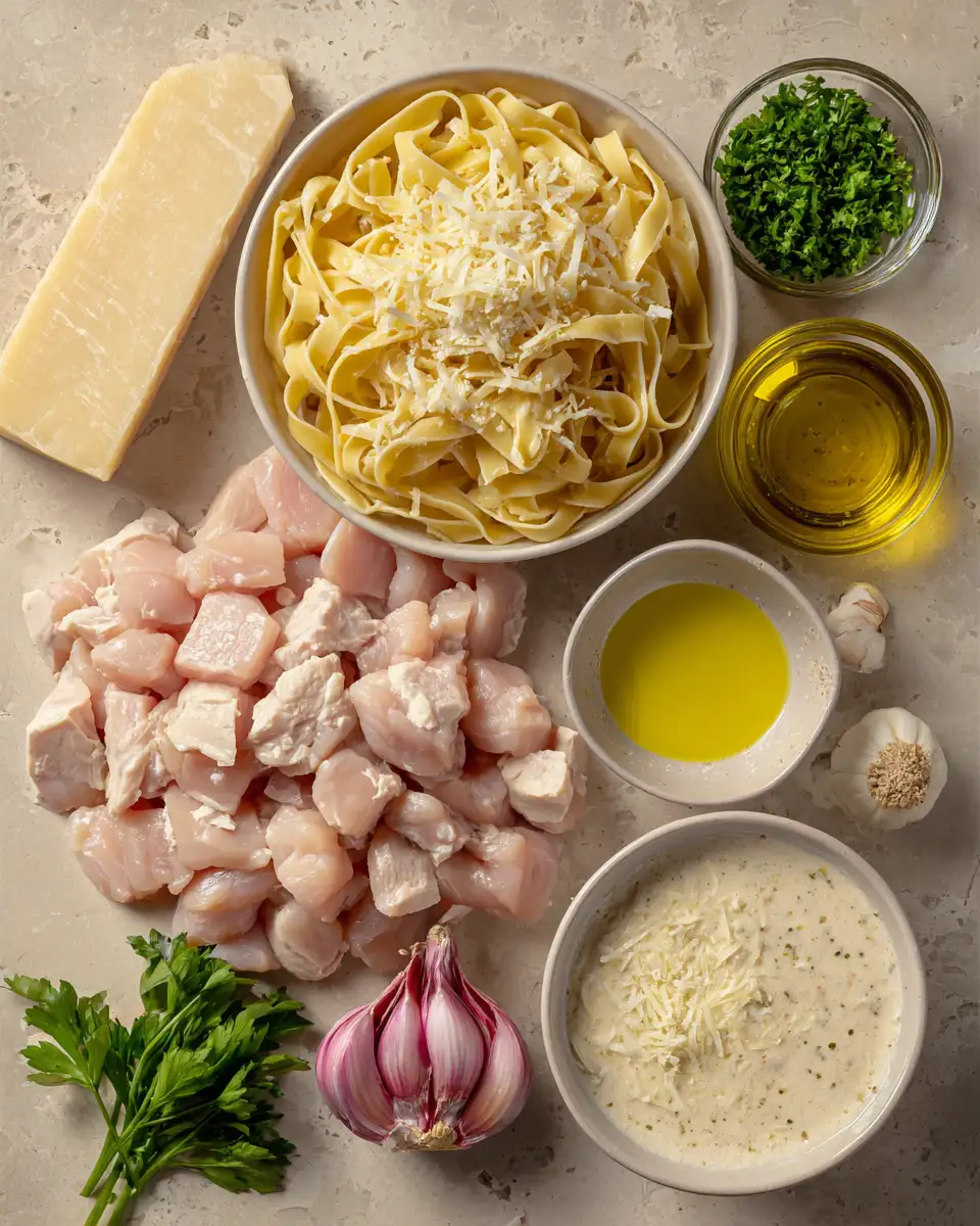 Ingredients for Indulge in the Irresistible Creamy Garlic Parmesan Chicken Pasta Adventure