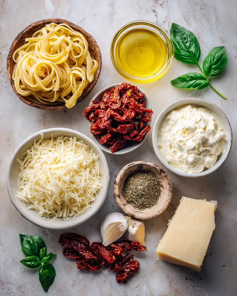Ingredients for Indulge in the Irresistible Creamy Sun-Dried Tomato Pasta Delight