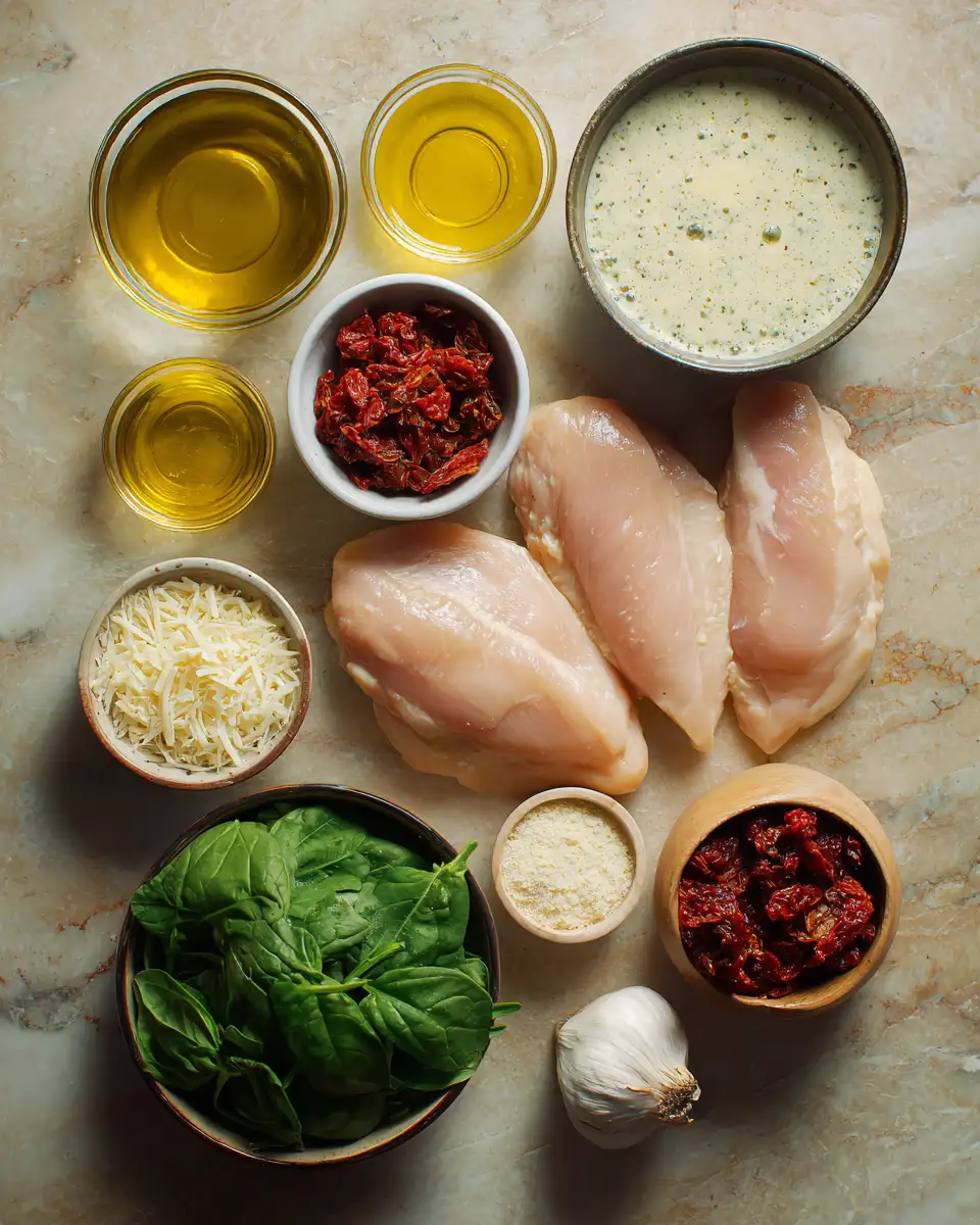 Ingredients for Indulge in the Irresistible Flavors of Creamy Tuscan Chicken with Sun-Dried Tomatoes