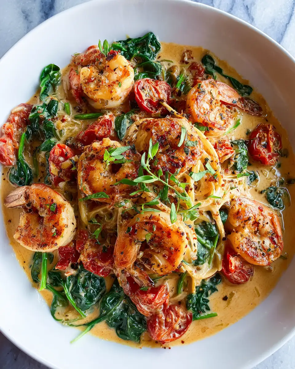 Final dish - Indulge in Dreamy Creamy Tuscan Shrimp with Spinach and Tomatoes