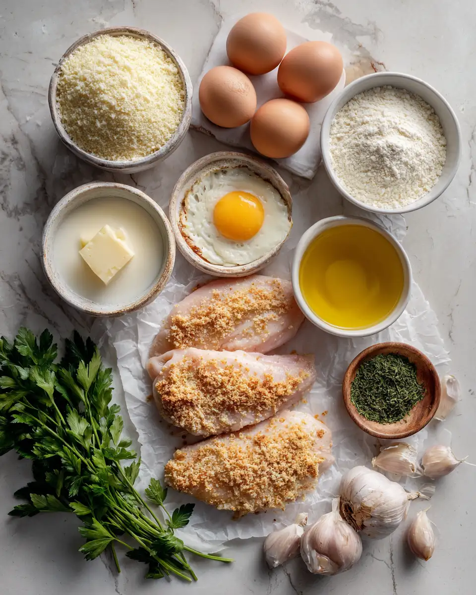 Ingredients for Savor Every Bite of Crispy Parmesan Crusted Chicken with Creamy Garlic Sauce