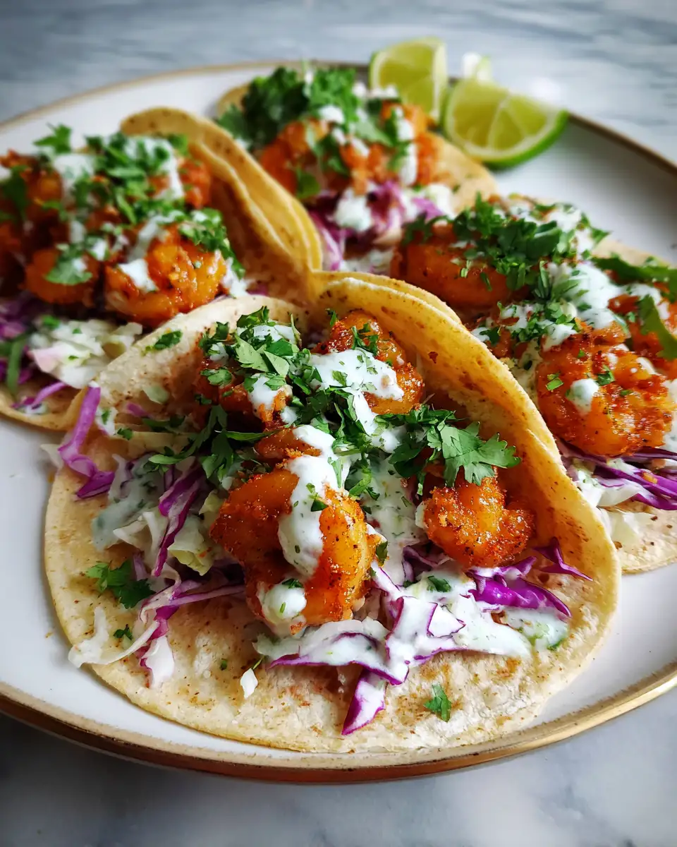 Final dish - Savor the Crunch: Crispy Shrimp Tacos with Garlic Lime Sauce