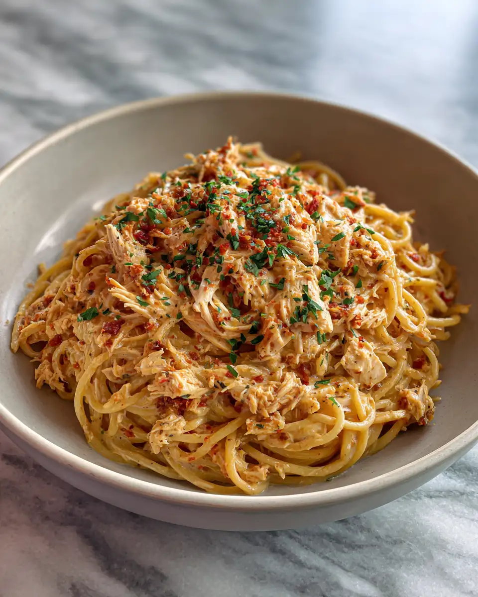 Final dish - Creamy Crockpot Chicken Spaghetti: Your New Weeknight Hero