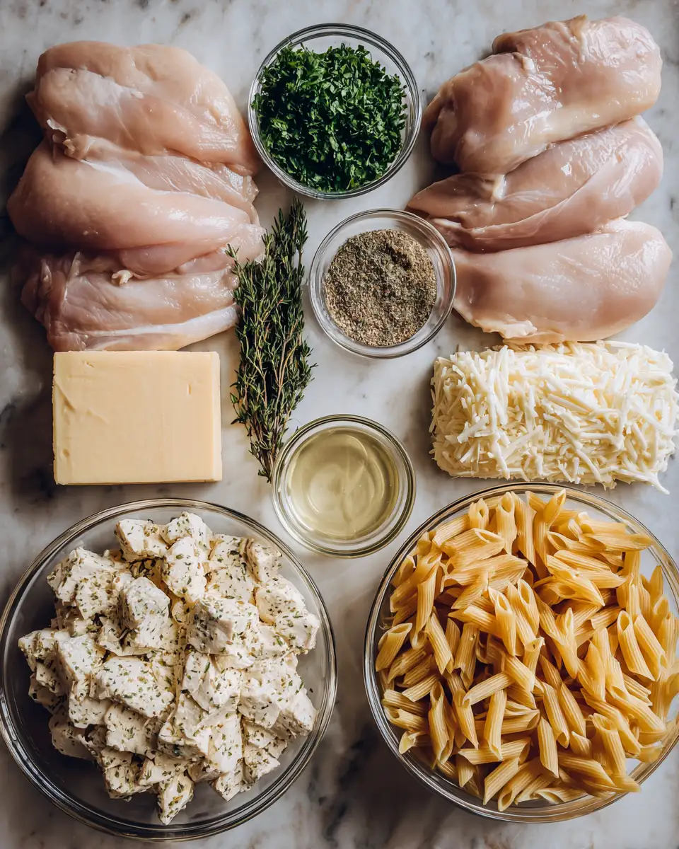 Ingredients for Creamy Garlic Parmesan Chicken Pasta Bliss in Your Crockpot