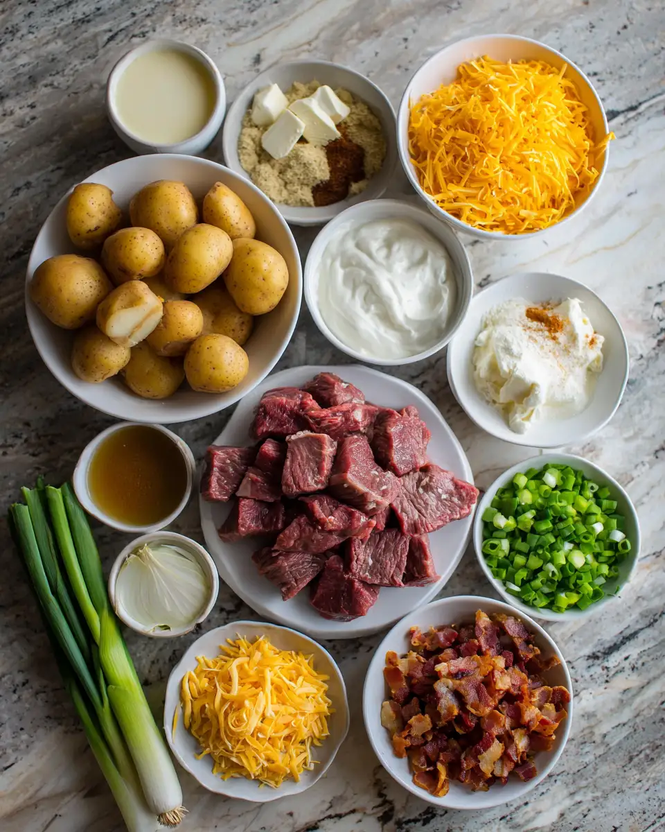 Ingredients for Ultimate Comfort: Crockpot Loaded Steak and Potato Bake