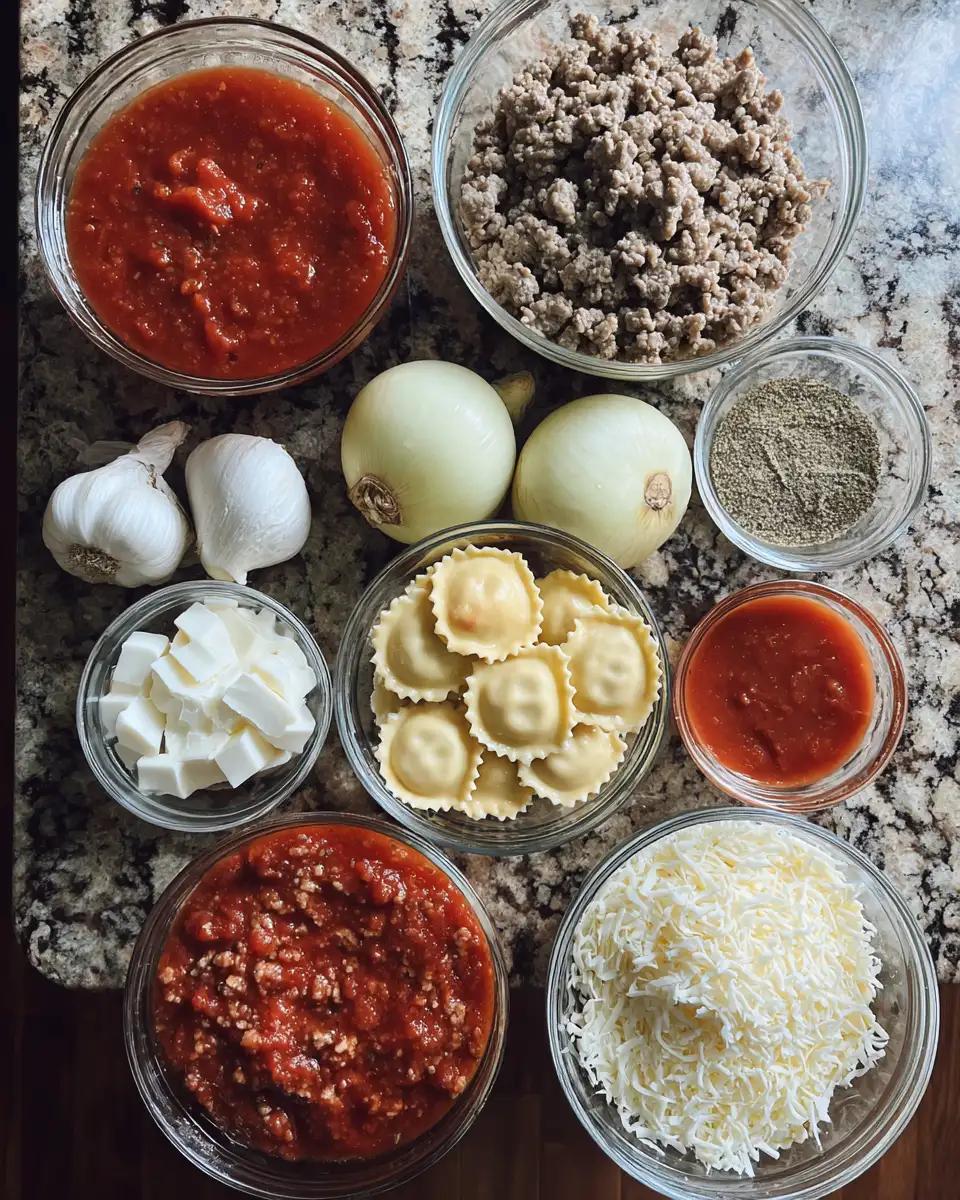 Ingredients for Slow Cooker Delight: Irresistibly Easy Crockpot Ravioli Lasagna
