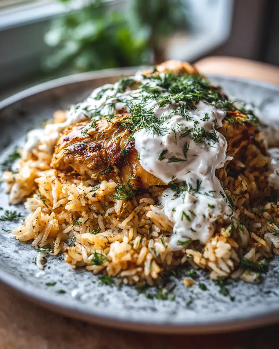 Final dish - Effortless Delight Dump and Bake Chicken Tzatziki Rice