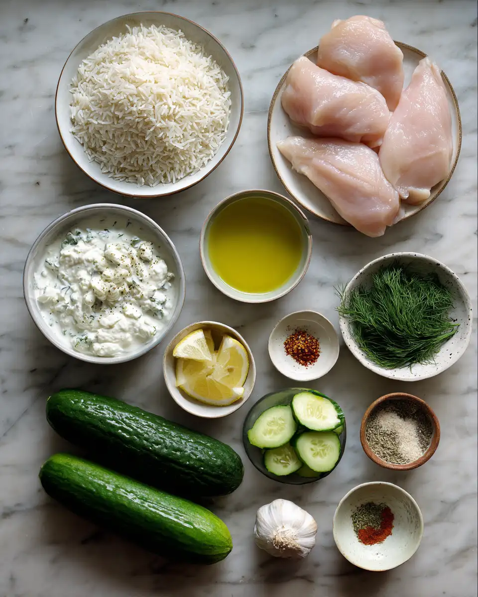 Ingredients for Effortless Delight Dump and Bake Chicken Tzatziki Rice