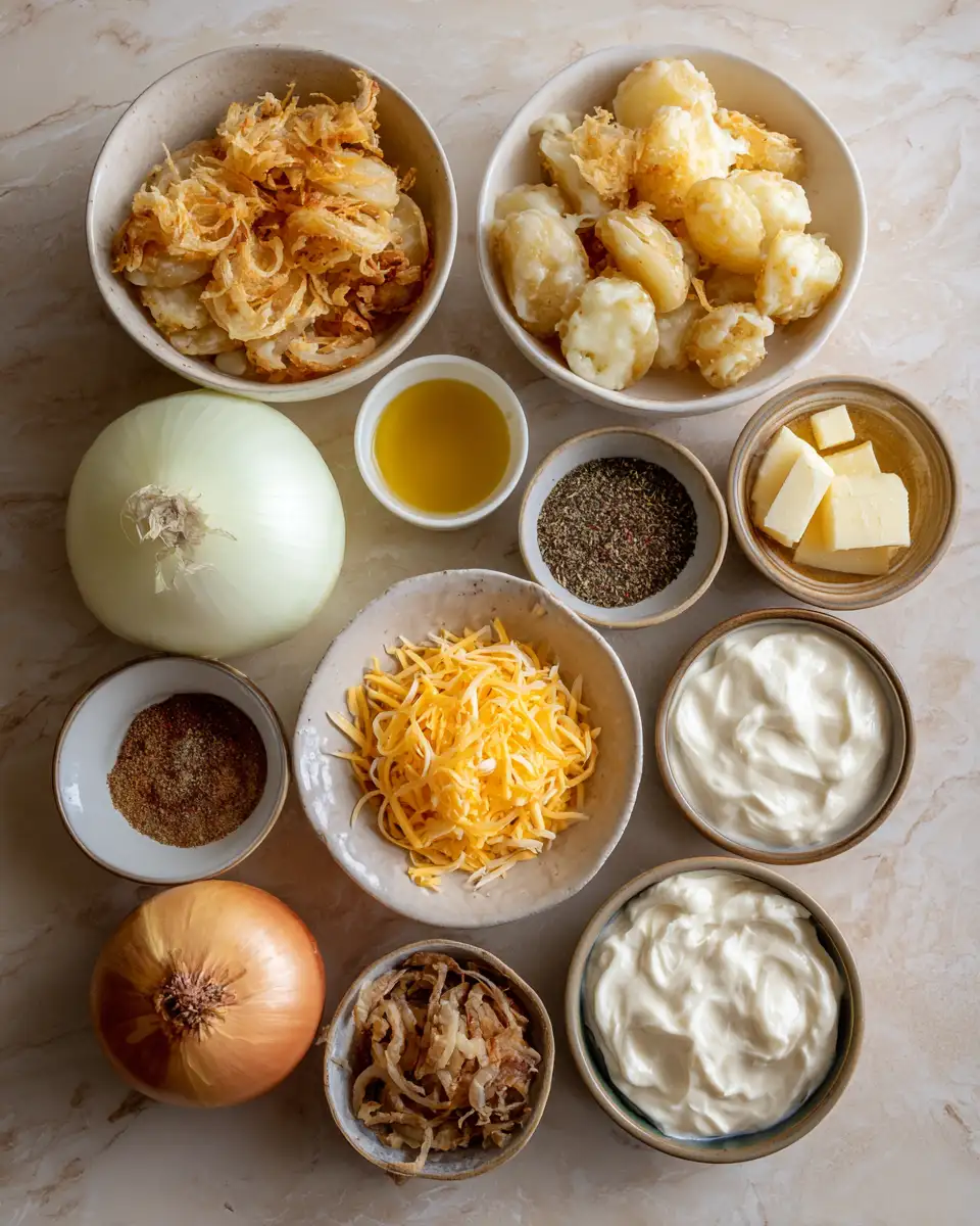 Ingredients for Irresistible Comfort: French Onion Funeral Potatoes Delight