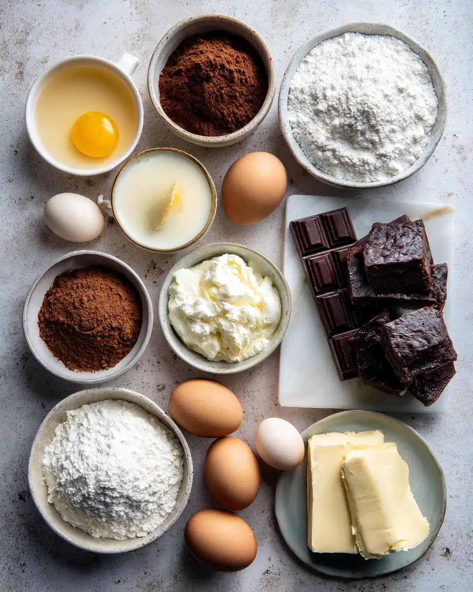 Ingredients for Indulge in Decadence with Fudgy Brownie Cheesecake Bars