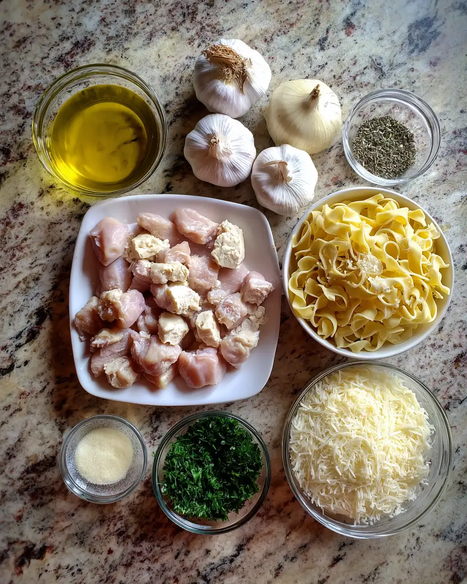Ingredients for Savor the Flavor: Garlic Butter Chicken Bites with Creamy Pasta Delight