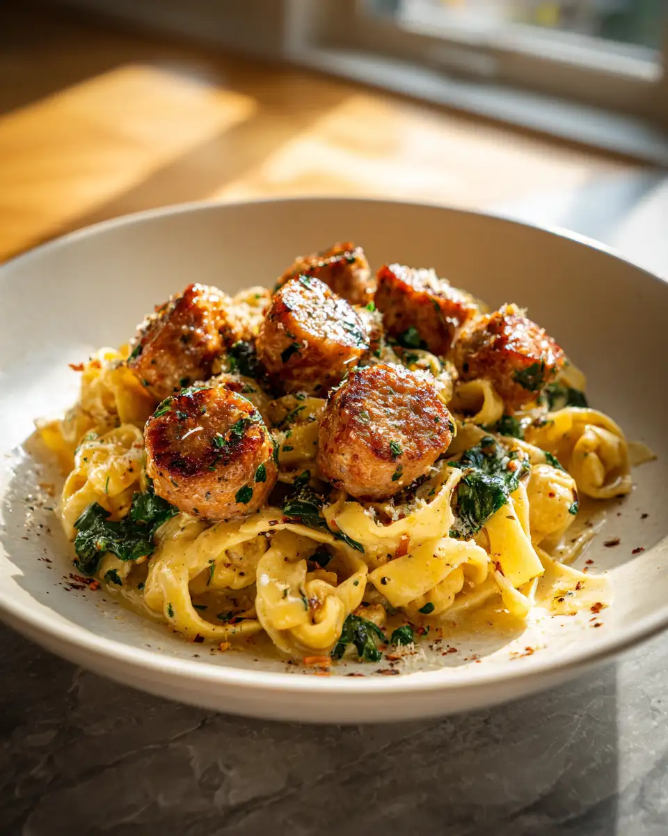 Irresistible Garlic Butter Sausage Bites Meet Creamy Pasta Perfection - Featured Image