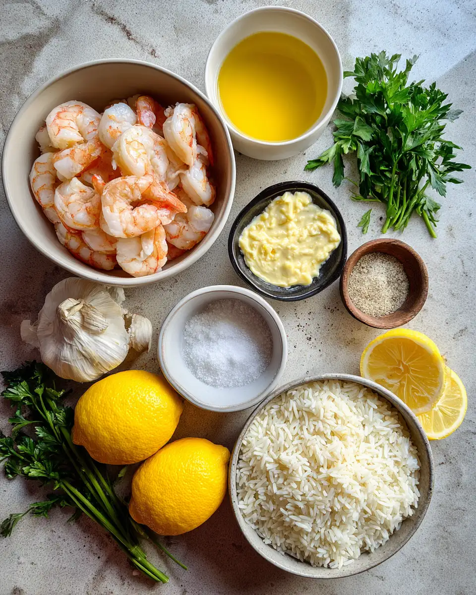 Ingredients for Savor the Flavor: Garlic Butter Shrimp Meets Zesty Lemon Rice