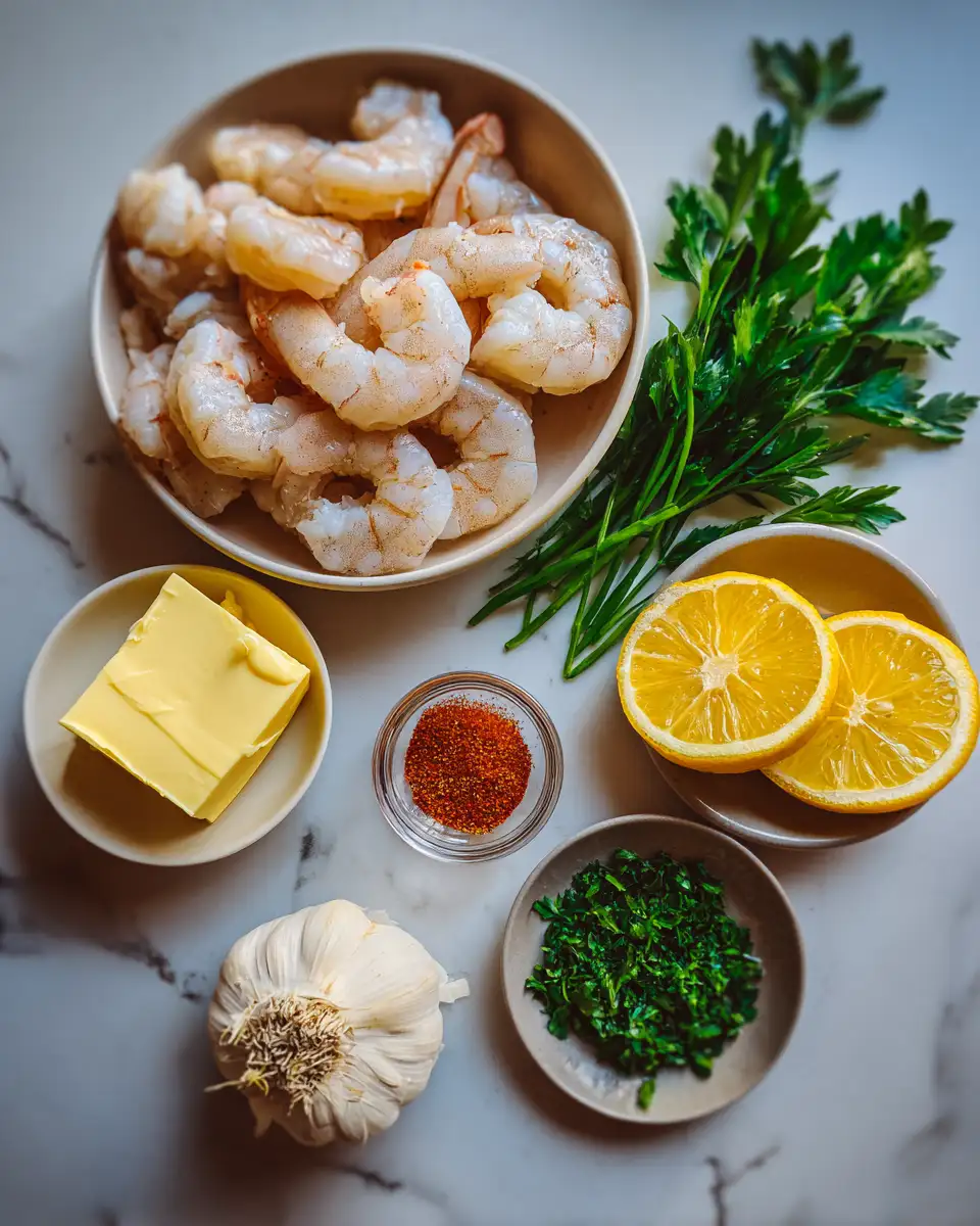 Ingredients for Sizzle and Savor: Quick Garlic Butter Shrimp Skillet Recipe