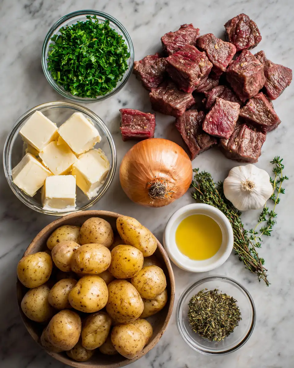 Ingredients for Sizzle & Savory: Garlic Butter Steak Bites with Perfect Potatoes