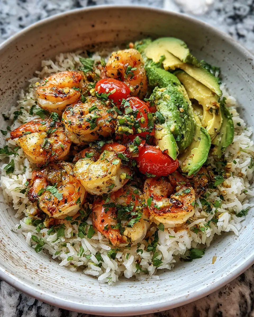 Final dish - Zesty Garlic Shrimp and Avocado Rice Bowl Bliss