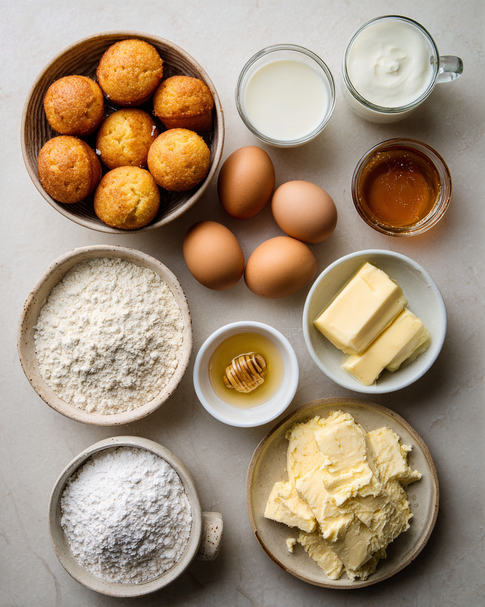Ingredients for Sweet Bites of Bliss: Irresistible Honey Butter Cornbread Poppers