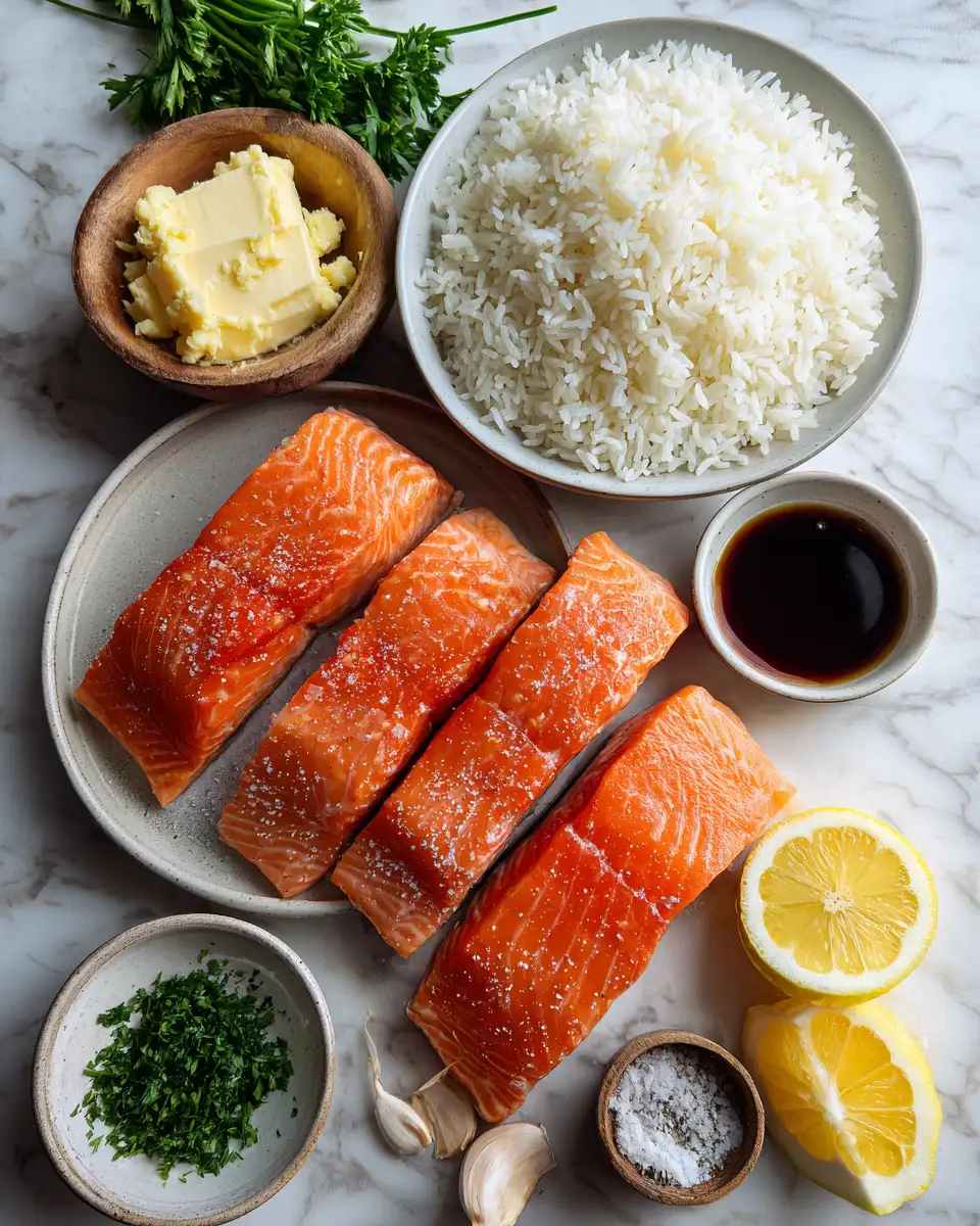 Ingredients for Savor the Flavor: Honey Garlic Butter Salmon with Rice Delight