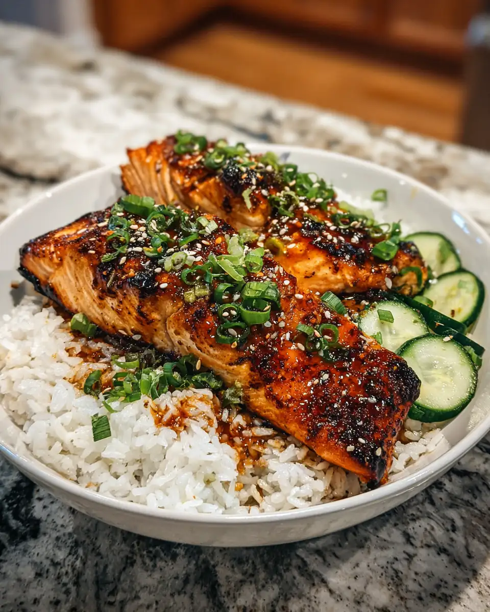 Final dish - Savor the Flavor: Honey Garlic Salmon Rice Bowls Delight