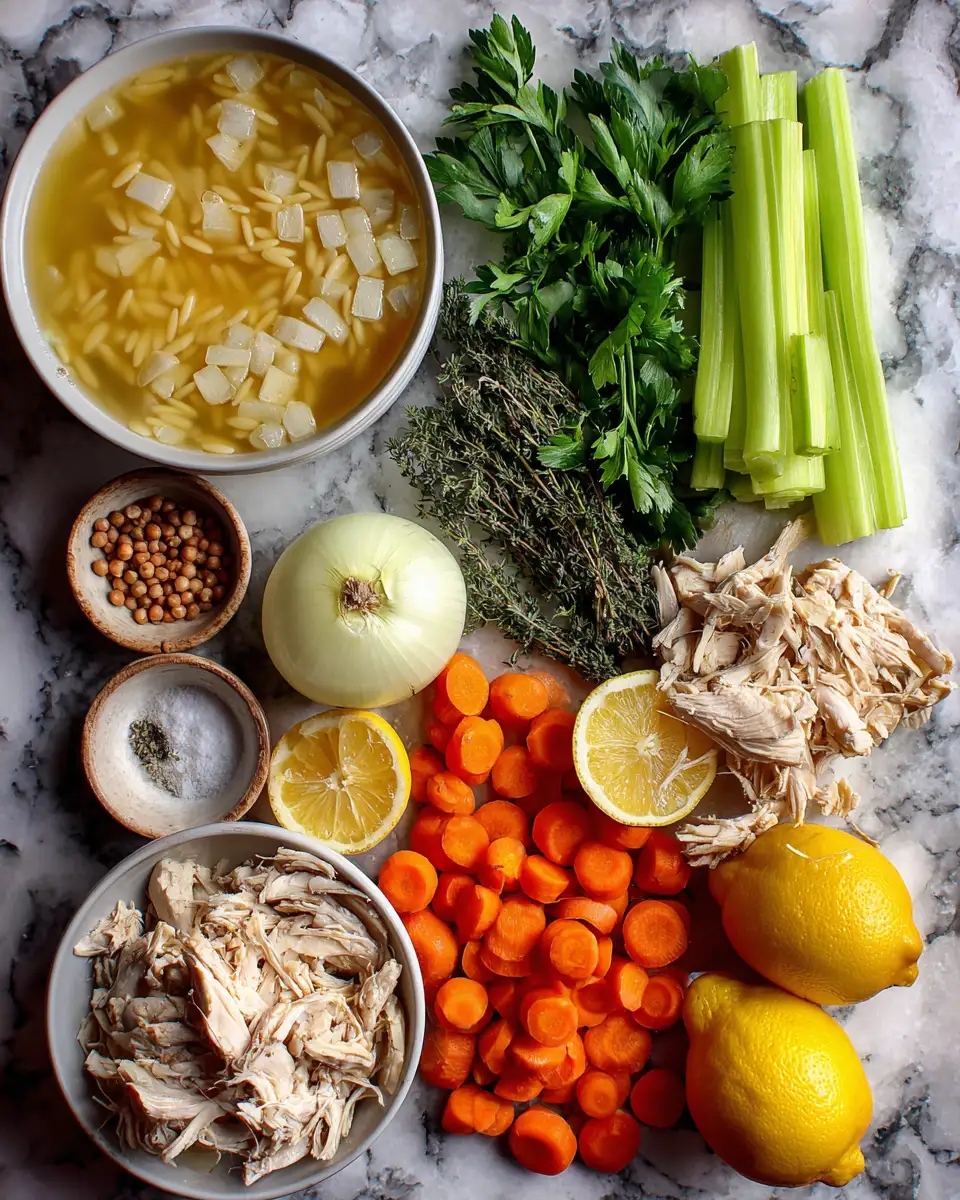 Ingredients for Zesty Comfort in a Bowl: Lemon Chicken Orzo Soup Delight
