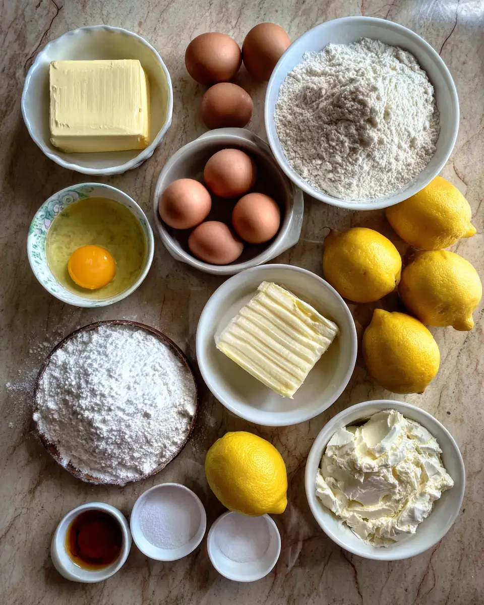 Ingredients for Zesty Delight: Indulge in the Ultimate Lemon Cream Cheese Pound Cake
