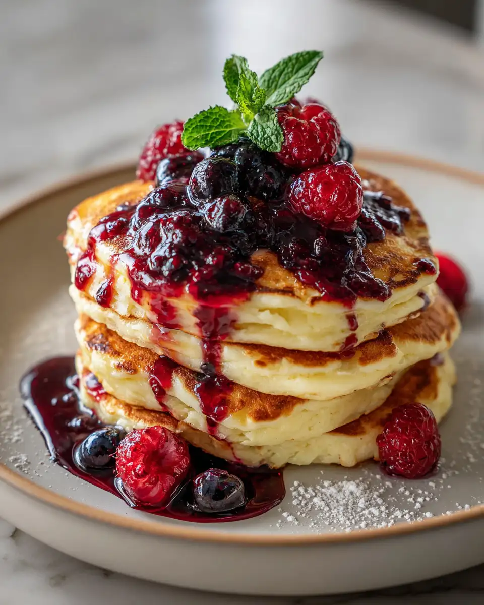 Final dish - Zesty Mornings: Lemon Ricotta Pancakes with Berry Syrup Delight