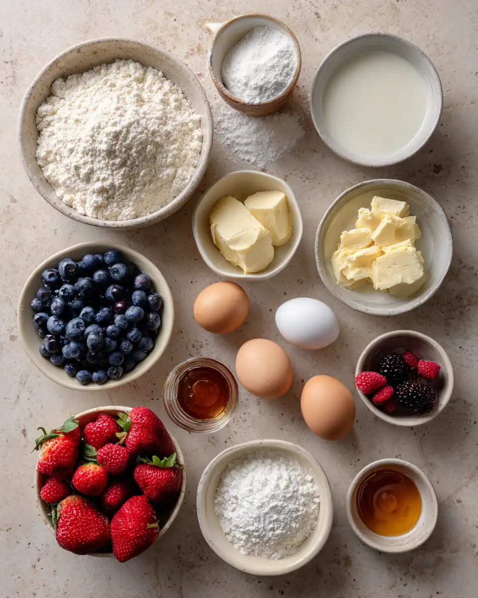Ingredients for Zesty Lemon Ricotta Pancakes with Luscious Berry Syrup