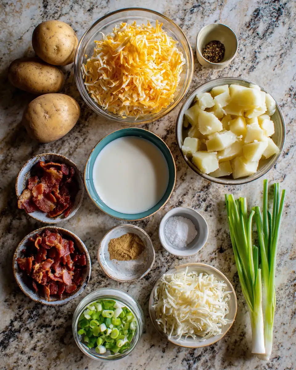 Ingredients for Irresistible Loaded Cheesy Potato and Bacon Bake Bliss