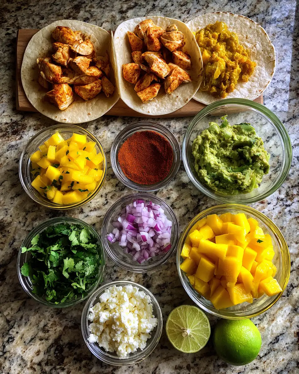 Ingredients for Zesty Mango Salsa Chicken Tacos: A Tropical Twist on Taco Night