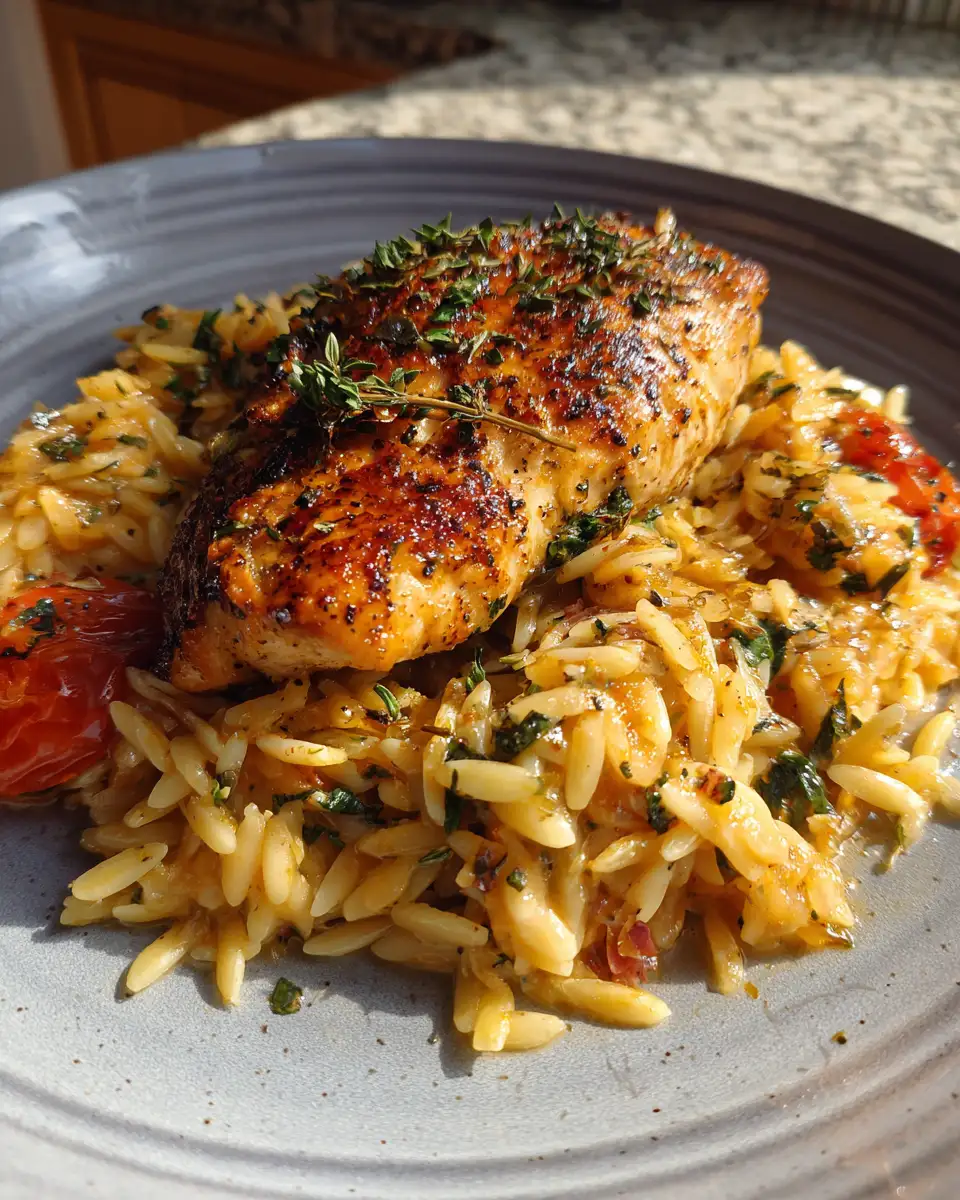 Sizzling Monterey Chicken One Pan Orzo Delight