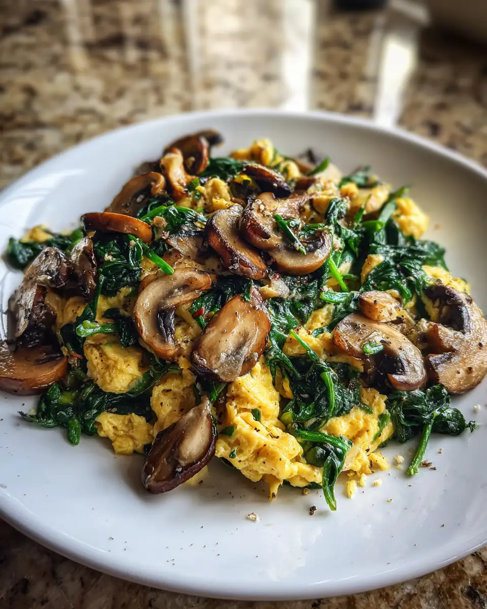 Final dish - Mouthwatering Mushroom Spinach Scrambled Eggs for a Perfect Breakfast Boost