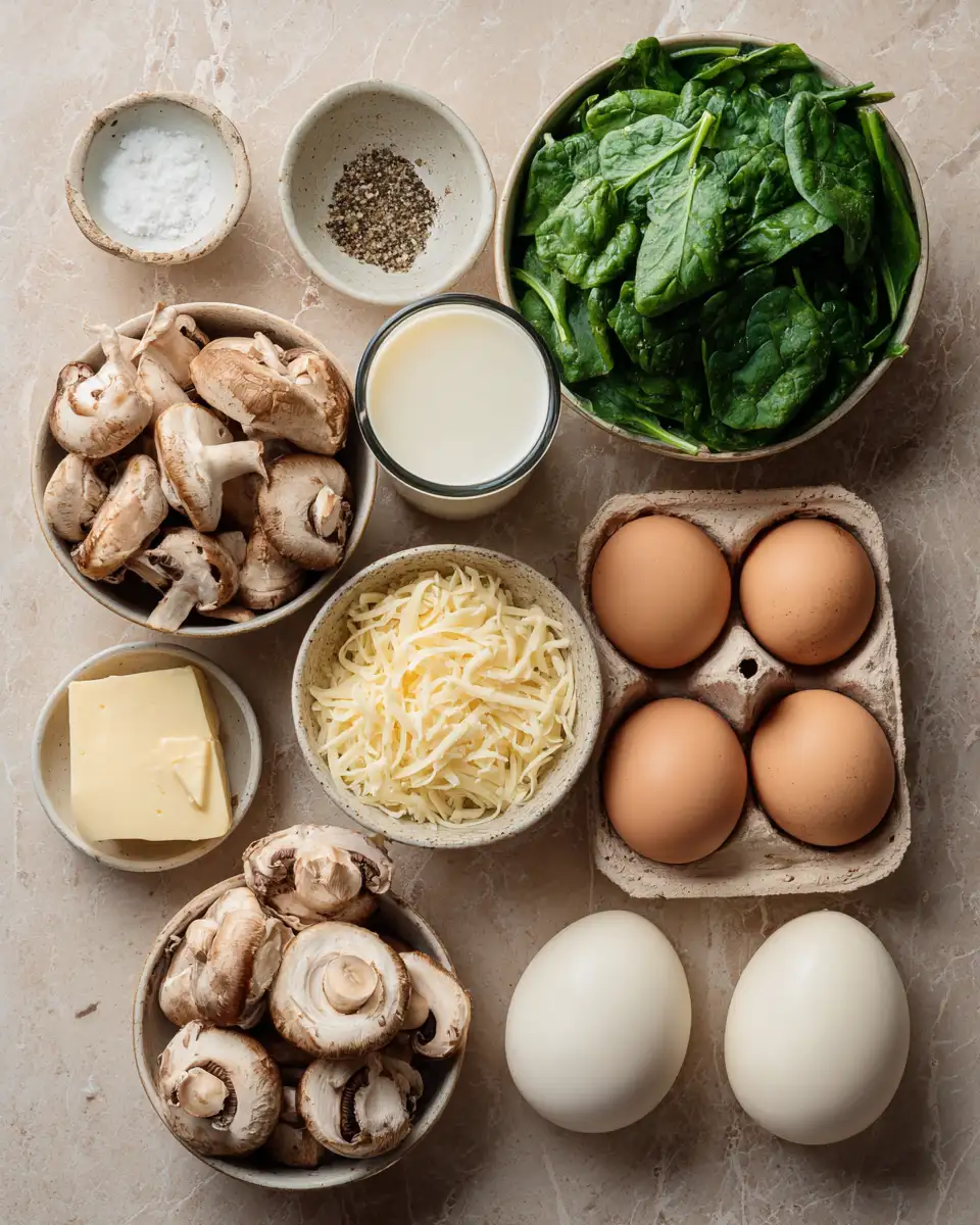Ingredients for Mouthwatering Mushroom Spinach Scrambled Eggs for a Perfect Breakfast Boost